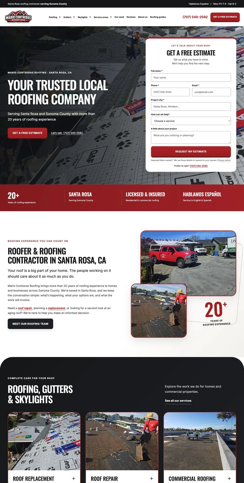 Example of a roofing contractor website