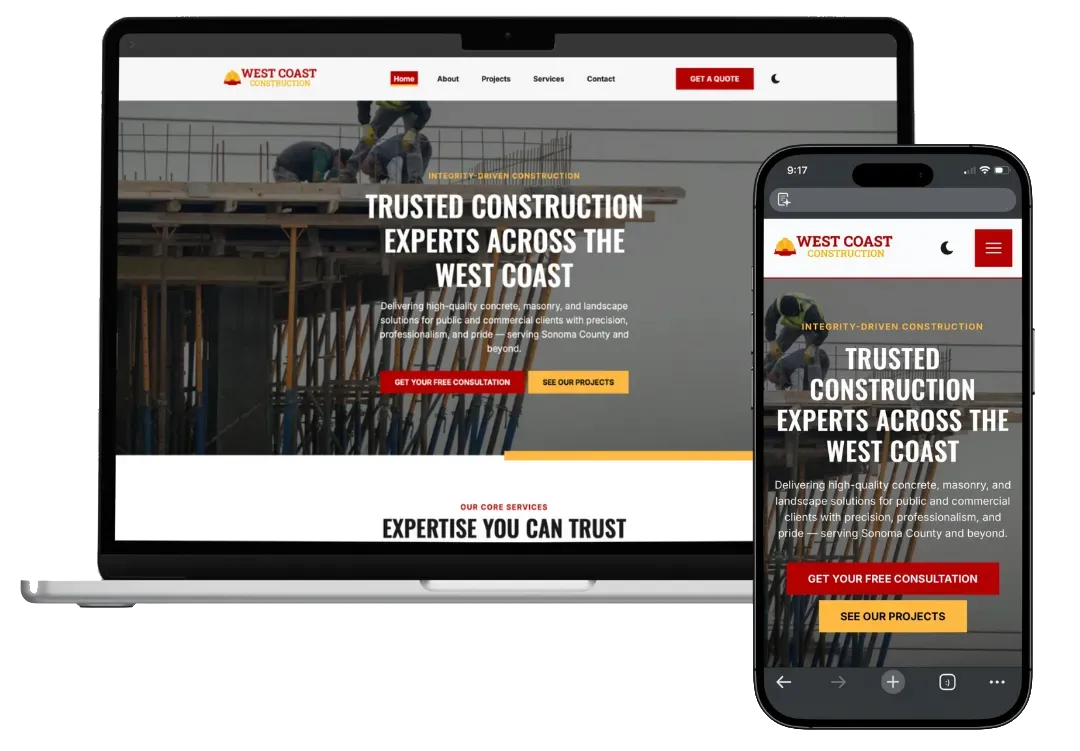 Laptop displaying a modern trade business website design